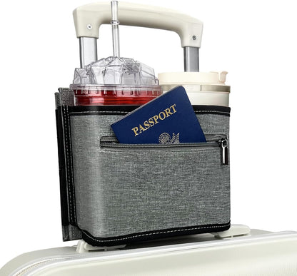 Travel Luggage Cup Holder, Drink Caddy, Luggage Cup Holder Attachment, Free Hand Suitcase Drink Carrier for Drinks Beverages, Coffee, Bottles, Snack (Gray)