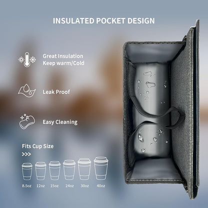 Travel Luggage Cup Holder, Drink Caddy, Luggage Cup Holder Attachment, Free Hand Suitcase Drink Carrier for Drinks Beverages, Coffee, Bottles, Snack (Gray)