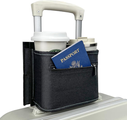 Travel Luggage Cup Holder, Drink Caddy, Luggage Cup Holder Attachment, Free Hand Suitcase Drink Carrier for Drinks Beverages, Coffee, Bottles, Snack (Gray)