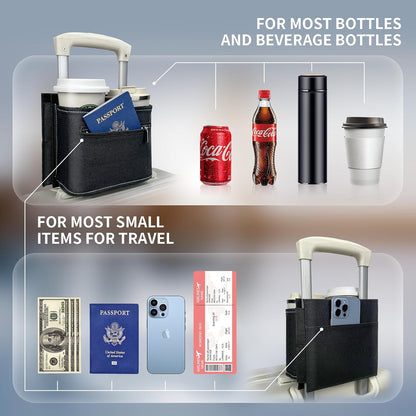 Travel Luggage Cup Holder, Drink Caddy, Luggage Cup Holder Attachment, Free Hand Suitcase Drink Carrier for Drinks Beverages, Coffee, Bottles, Snack (Gray)