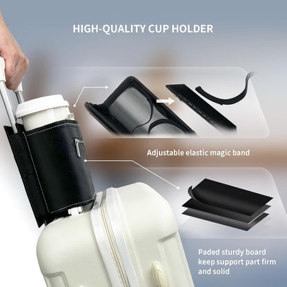 Travel Luggage Cup Holder, Drink Caddy, Luggage Cup Holder Attachment, Free Hand Suitcase Drink Carrier for Drinks Beverages, Coffee, Bottles, Snack (Gray)