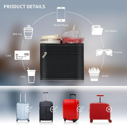Travel Luggage Cup Holder, Drink Caddy, Luggage Cup Holder Attachment, Free Hand Suitcase Drink Carrier for Drinks Beverages, Coffee, Bottles, Snack (Gray)