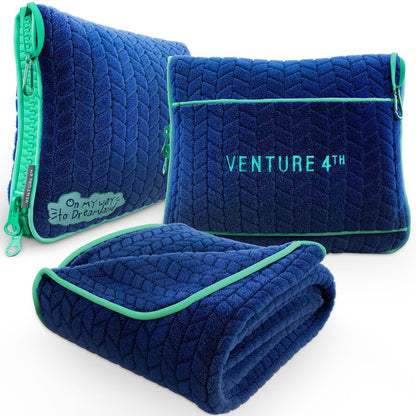 Travel Blanket Pillow, 2-in-1 Soft Plush - Navy/Teal