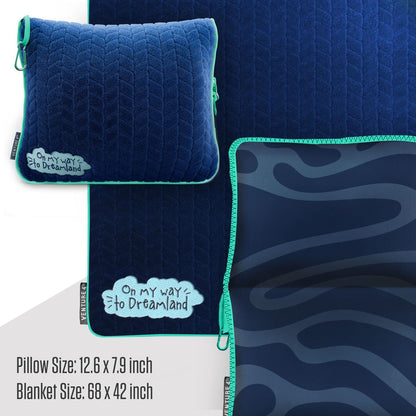 Travel Blanket Pillow, 2-in-1 Soft Plush - Navy/Teal