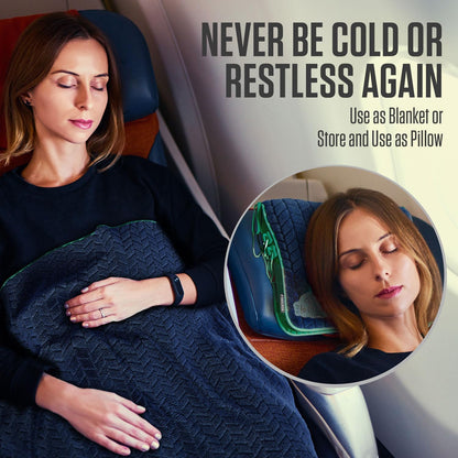 Travel Blanket Pillow, 2-in-1 Soft Plush - Navy/Teal