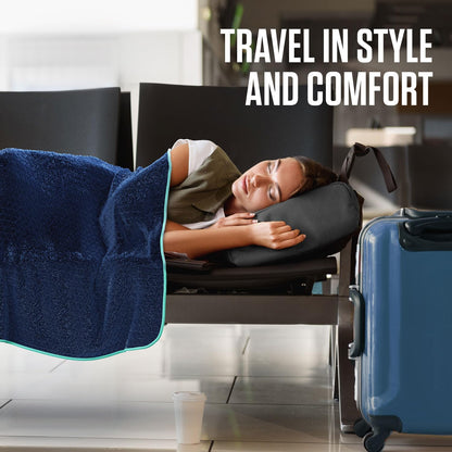 Travel Blanket Pillow, 2-in-1 Soft Plush - Navy/Teal