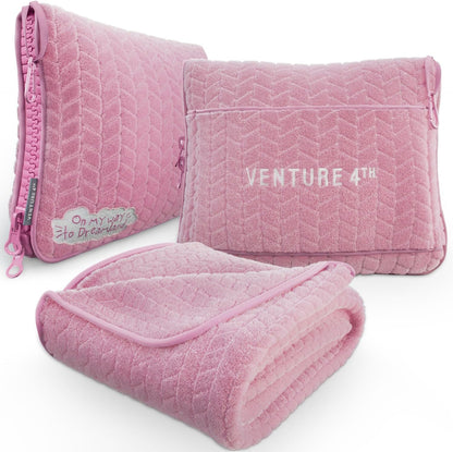 Travel Blanket Pillow, 2-in-1 Soft Plush - Navy/Teal