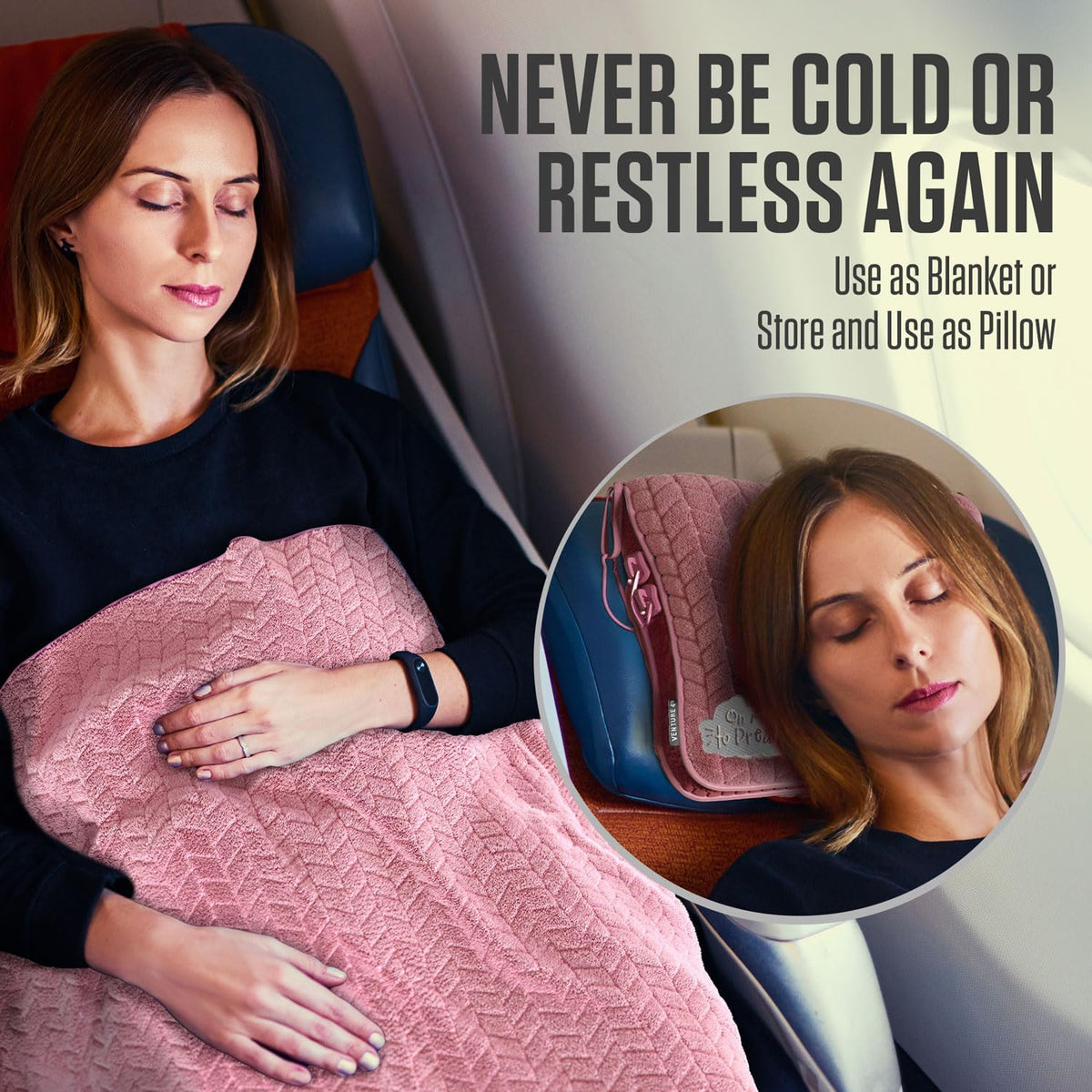 Travel Blanket Pillow, 2-in-1 Soft Plush - Navy/Teal