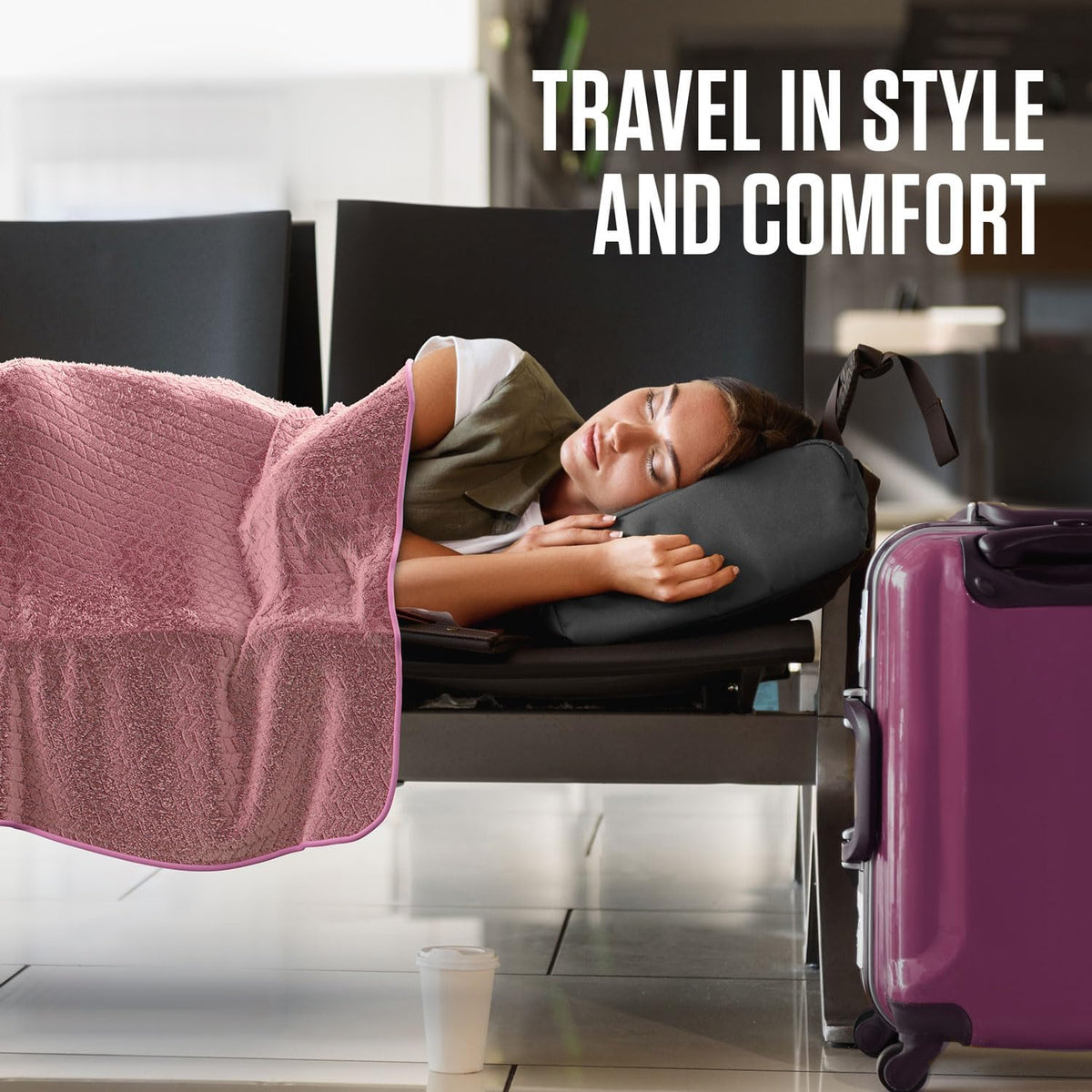 Travel Blanket Pillow, 2-in-1 Soft Plush - Navy/Teal