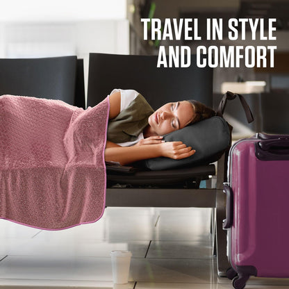 Travel Blanket Pillow, 2-in-1 Soft Plush - Navy/Teal