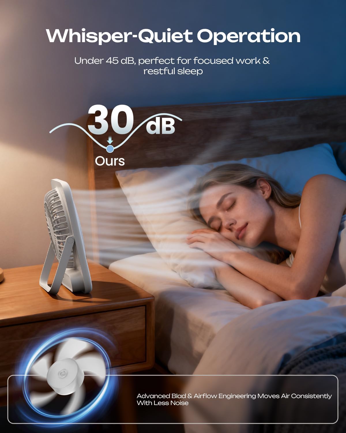 Personal Portable Desk Fan, 4000mAh Small Rechargeable Portable Fan Battery Operated & USB Powered for Travel Sleeping Bedroom Office Home Table, Cordless, Quiet, 4-Speed, 6.5 Inch (Black)