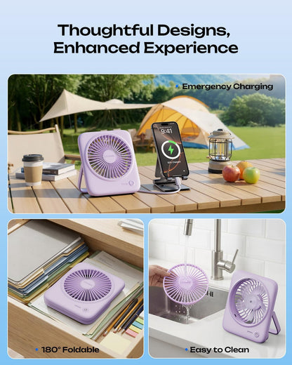 Personal Portable Desk Fan, 4000mAh Small Rechargeable Portable Fan Battery Operated & USB Powered for Travel Sleeping Bedroom Office Home Table, Cordless, Quiet, 4-Speed, 6.5 Inch (Black)