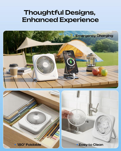 Personal Portable Desk Fan, 4000mAh Small Rechargeable Portable Fan Battery Operated & USB Powered for Travel Sleeping Bedroom Office Home Table, Cordless, Quiet, 4-Speed, 6.5 Inch (Black)