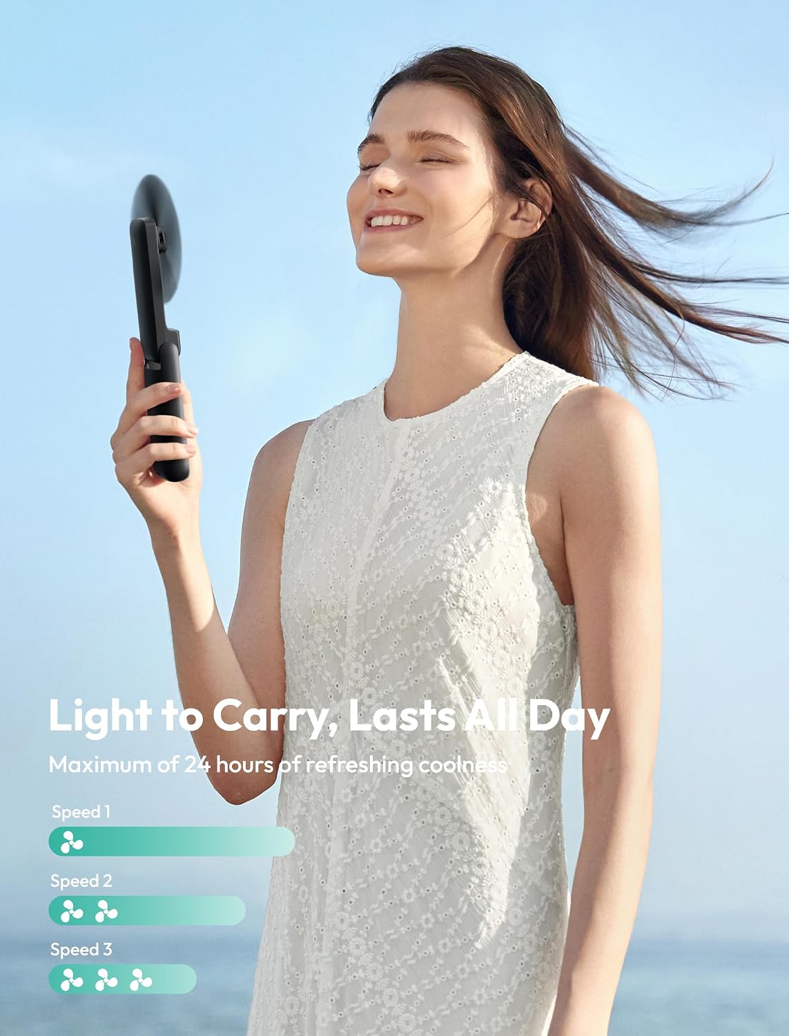 Slim Portable Fan, Thin Handheld Fan, USB Rechargeable