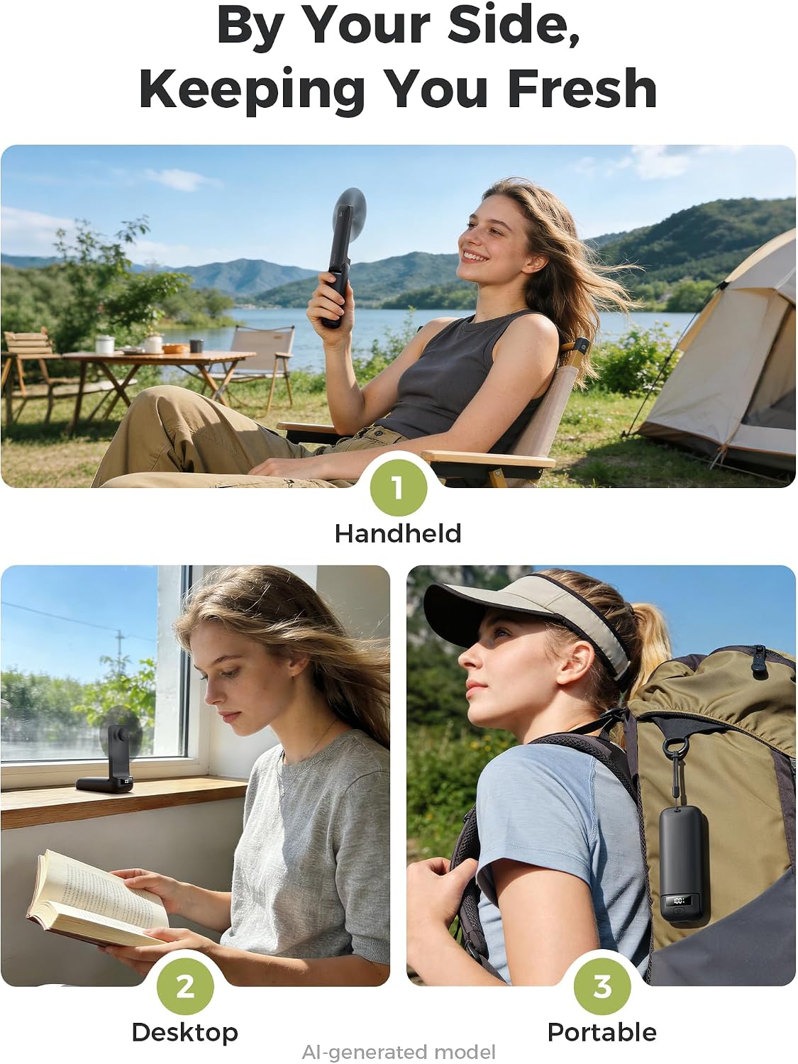 Slim Portable Fan, Thin Handheld Fan, USB Rechargeable