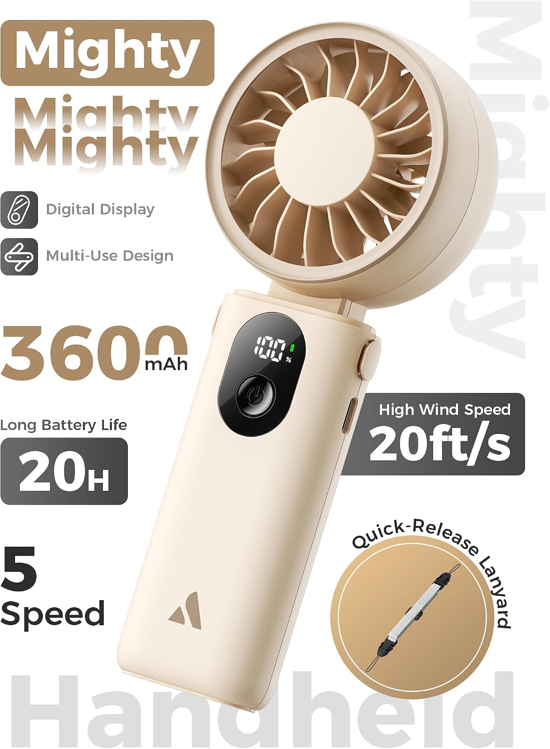 Mighty Portable Handheld Fan | 20H Max Cooling | 3 Flexible Modes