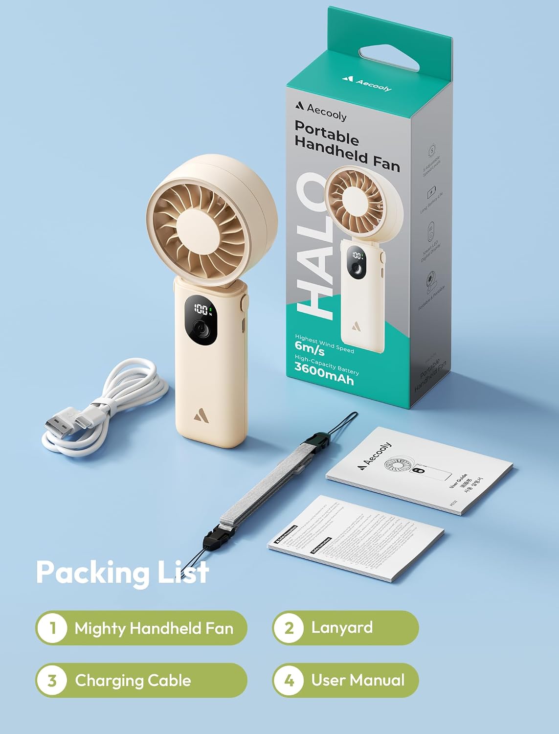 Mighty Portable Handheld Fan | 20H Max Cooling | 3 Flexible Modes