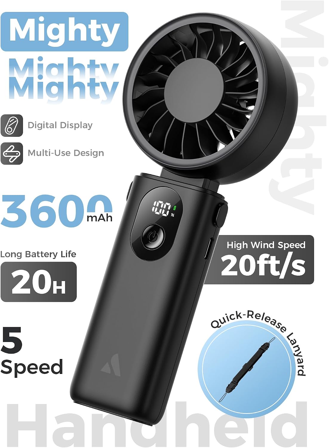 Mighty Portable Handheld Fan | 20H Max Cooling | 3 Flexible Modes