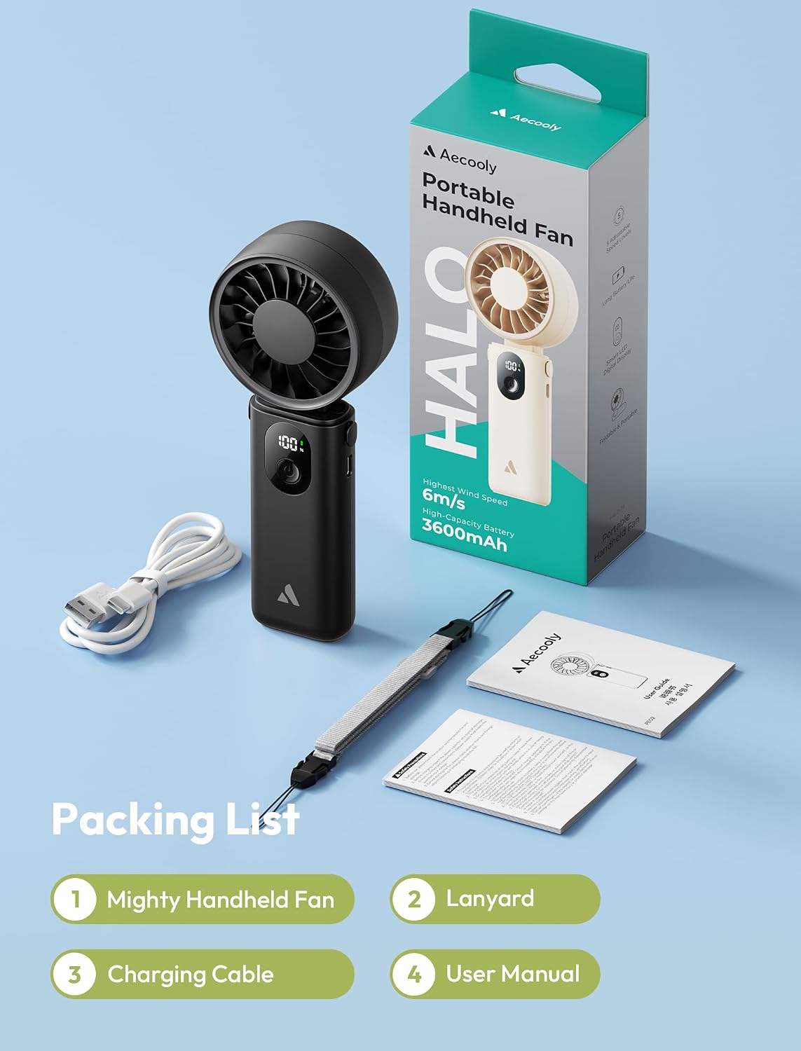 Mighty Portable Handheld Fan | 20H Max Cooling | 3 Flexible Modes