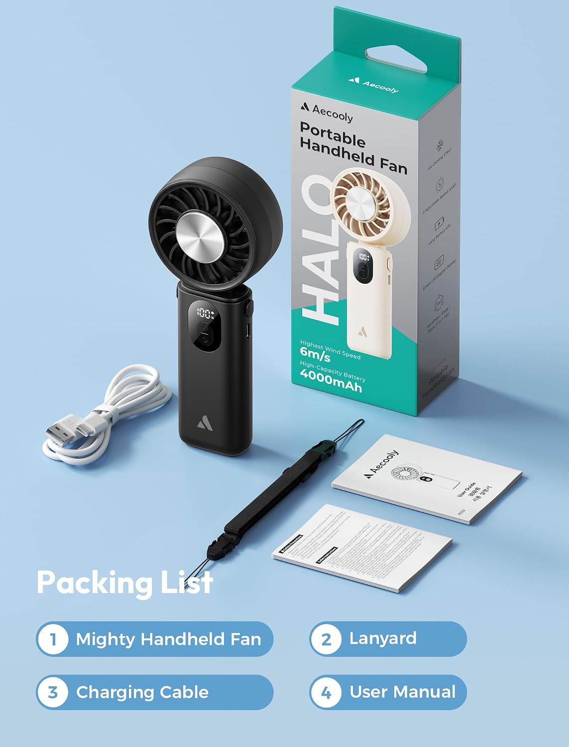 Mighty Portable Handheld Fan | 20H Max Cooling | 3 Flexible Modes