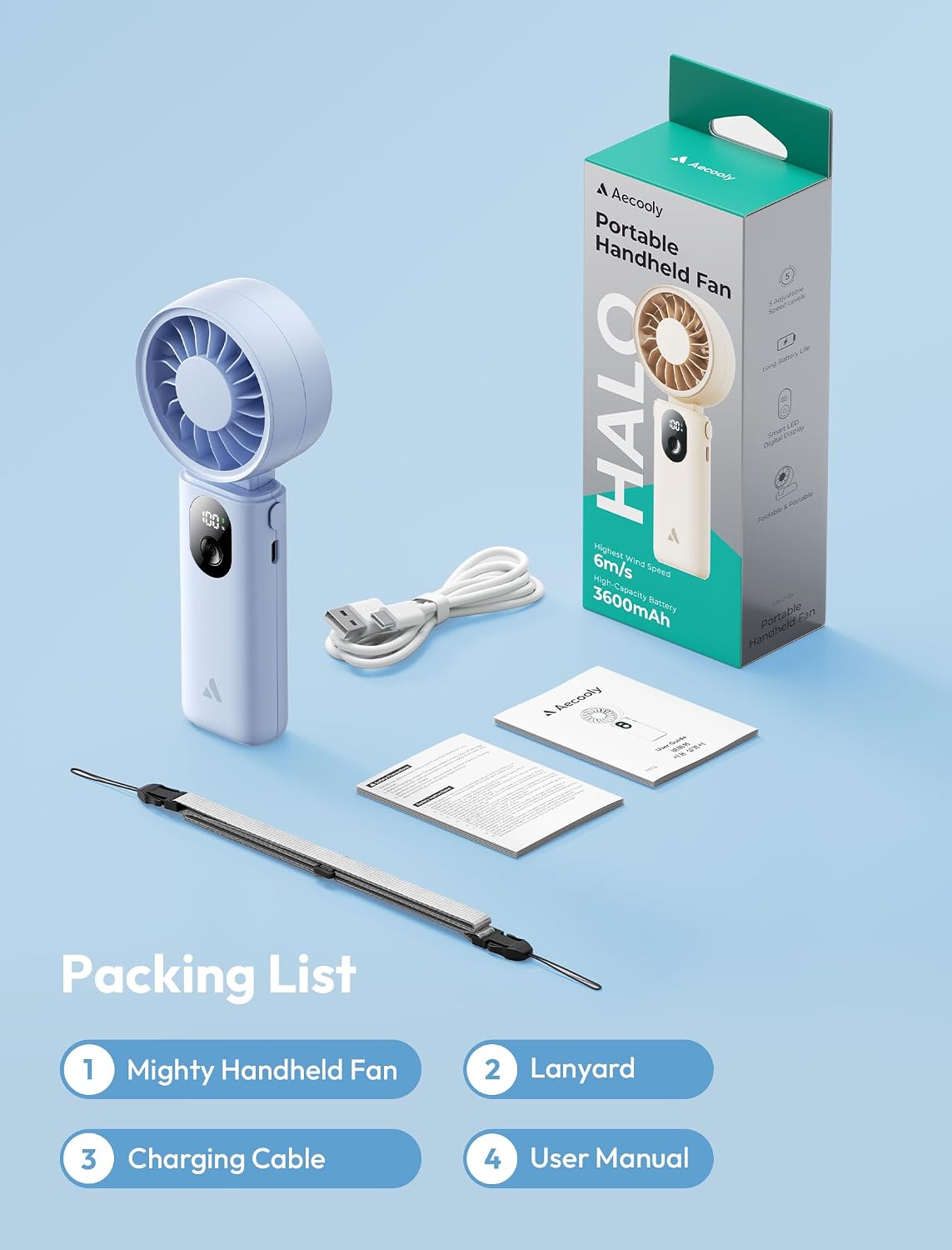 Mighty Portable Handheld Fan | 20H Max Cooling | 3 Flexible Modes