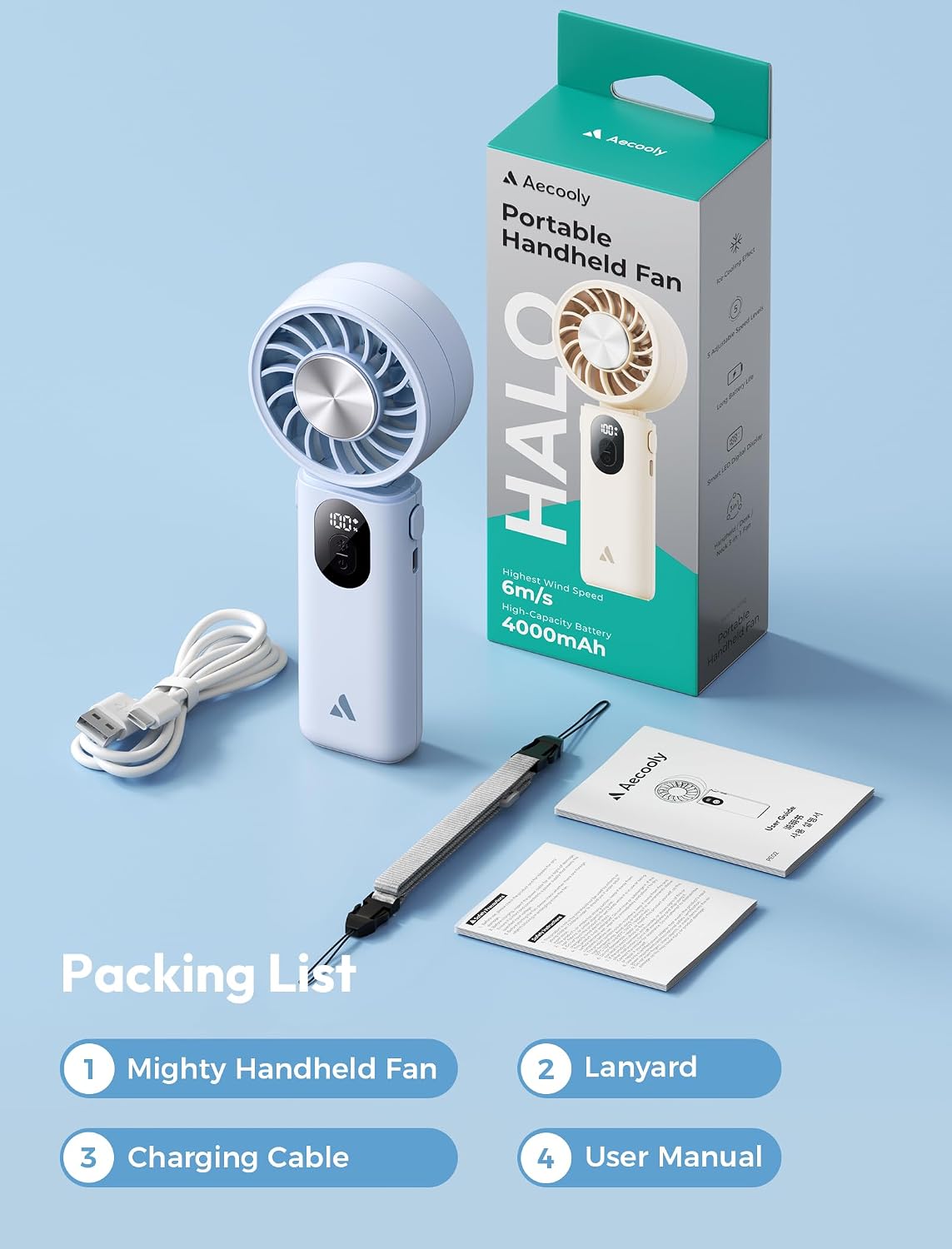 Mighty Portable Handheld Fan | 20H Max Cooling | 3 Flexible Modes