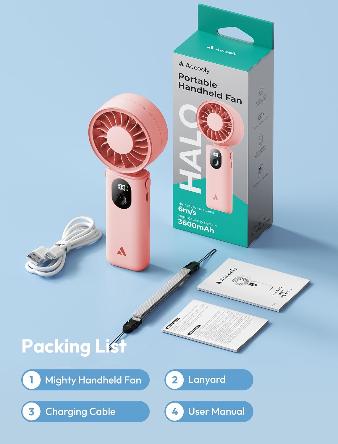 Mighty Portable Handheld Fan | 20H Max Cooling | 3 Flexible Modes