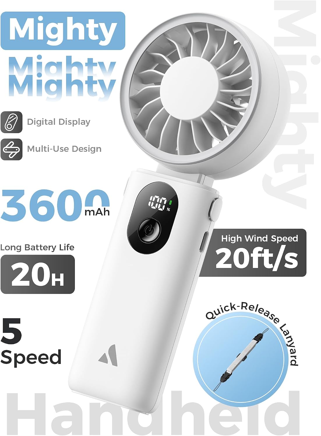 Mighty Portable Handheld Fan | 20H Max Cooling | 3 Flexible Modes