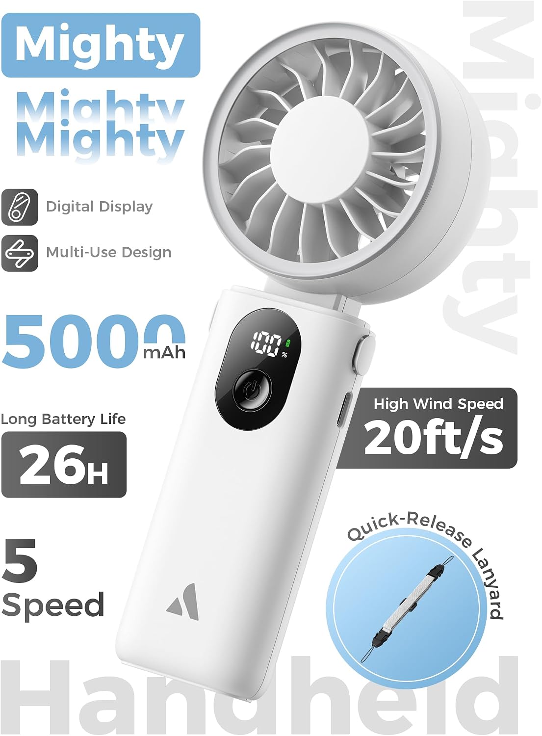 Mighty Portable Handheld Fan | 20H Max Cooling | 3 Flexible Modes