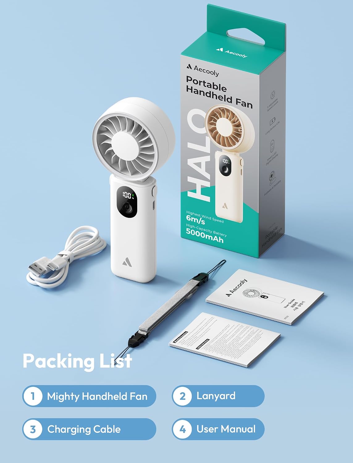 Mighty Portable Handheld Fan | 20H Max Cooling | 3 Flexible Modes