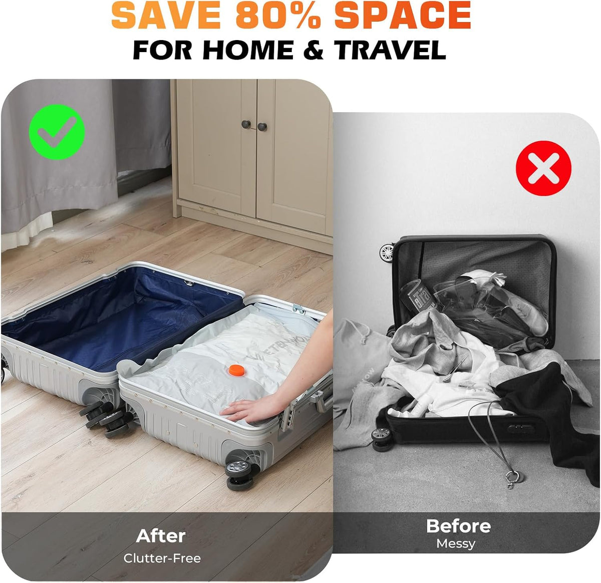 15 Combo Vacuum Storage Bags for Travel with Wireless Pump
