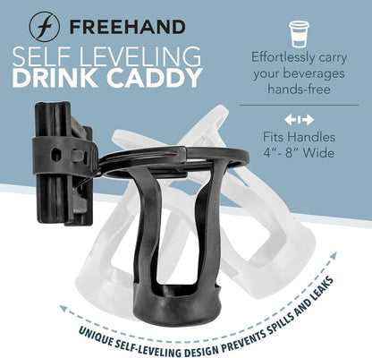 Luggage Cup Holder – Self Leveling Hands Free Drink Caddy – Fits Roll On Suitcase Handles - Holds 8 – 24 Ounce Coffee Cups or Up to 1 Liter Water Bottles Black