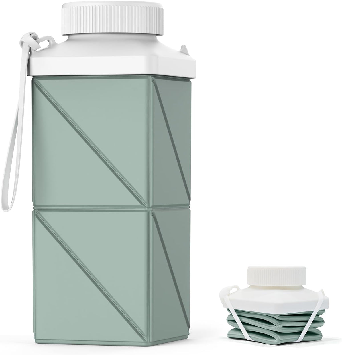 Collapsible Water Bottles 17.4oz(516ML), 2nd Generation Leakproof BPA-Free Travel Water Bottle,Lightweight Reusable Water bottle, Portable for Travel Cycling Gym Camping,Sage Green, 1 Pack