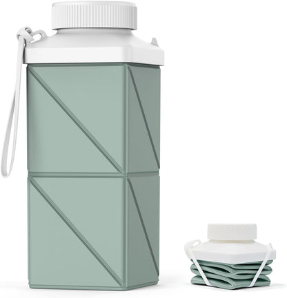 Collapsible Water Bottles 17.4oz(516ML), 2nd Generation Leakproof BPA-Free Travel Water Bottle,Lightweight Reusable Water bottle, Portable for Travel Cycling Gym Camping,Sage Green, 1 Pack