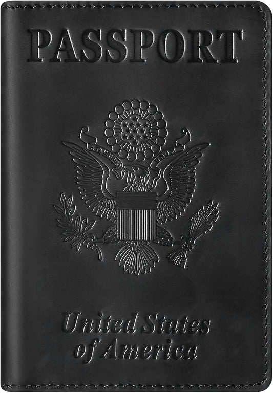Premium Leather Passport Holder Covers, Rfid Travel Wallet Passport Document Holder, Travel Essentials Wallet Cover Case for Men and Women (Black)