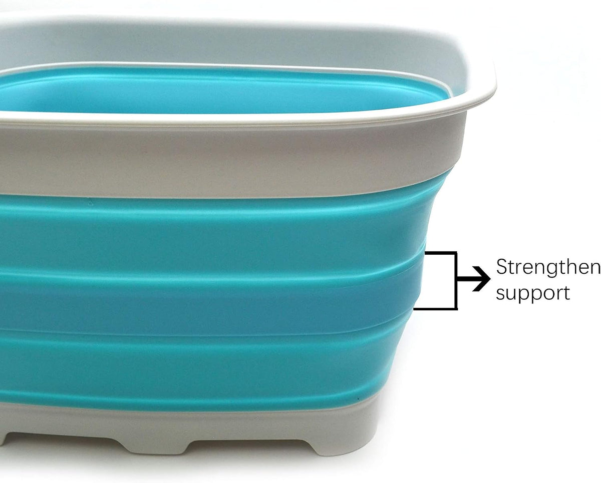 15L (3.9 Gallon) Collapsible Plastic Dishpan with Draining Plug - Foldable Washing Basin - Dish Washing Tub - Washing Up Bowl - Space Saving Kitchen Storage Tray (1, Bright Blue)
