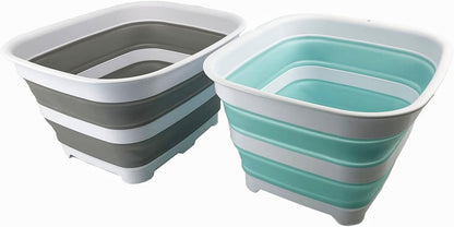 15L (3.9 Gallon) Collapsible Plastic Dishpan with Draining Plug - Foldable Washing Basin - Dish Washing Tub - Washing Up Bowl - Space Saving Kitchen Storage Tray (1, Bright Blue)