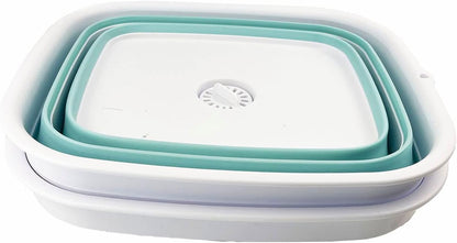 15L (3.9 Gallon) Collapsible Plastic Dishpan with Draining Plug - Foldable Washing Basin - Dish Washing Tub - Washing Up Bowl - Space Saving Kitchen Storage Tray (1, Bright Blue)