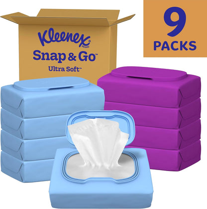 Snap & Go Ultra Soft Facial Tissues, 9 Packs, 25 Tissues per Pack
