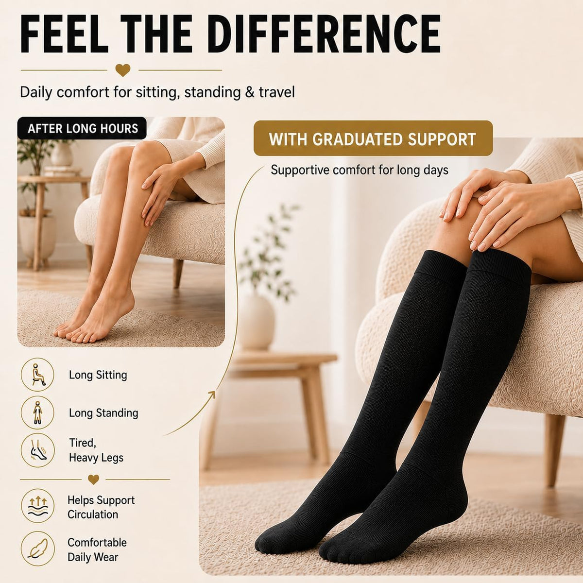 Compression Socks for Women and Men 4 Pairs, Mild Support