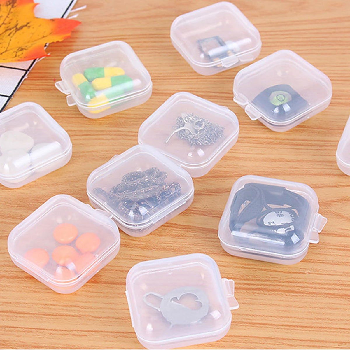 50 Pack Ear Plugs Carrying Case Jewelry Beads Stud Earrings Storage Box Mini Clear Organizer Container Holder for Swimming Silicone Earplug Sleeping Foam Earplugs Rings Necklace Pill