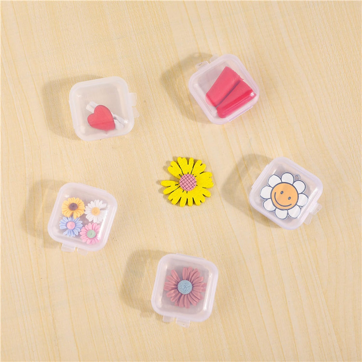 50 Pack Ear Plugs Carrying Case Jewelry Beads Stud Earrings Storage Box Mini Clear Organizer Container Holder for Swimming Silicone Earplug Sleeping Foam Earplugs Rings Necklace Pill