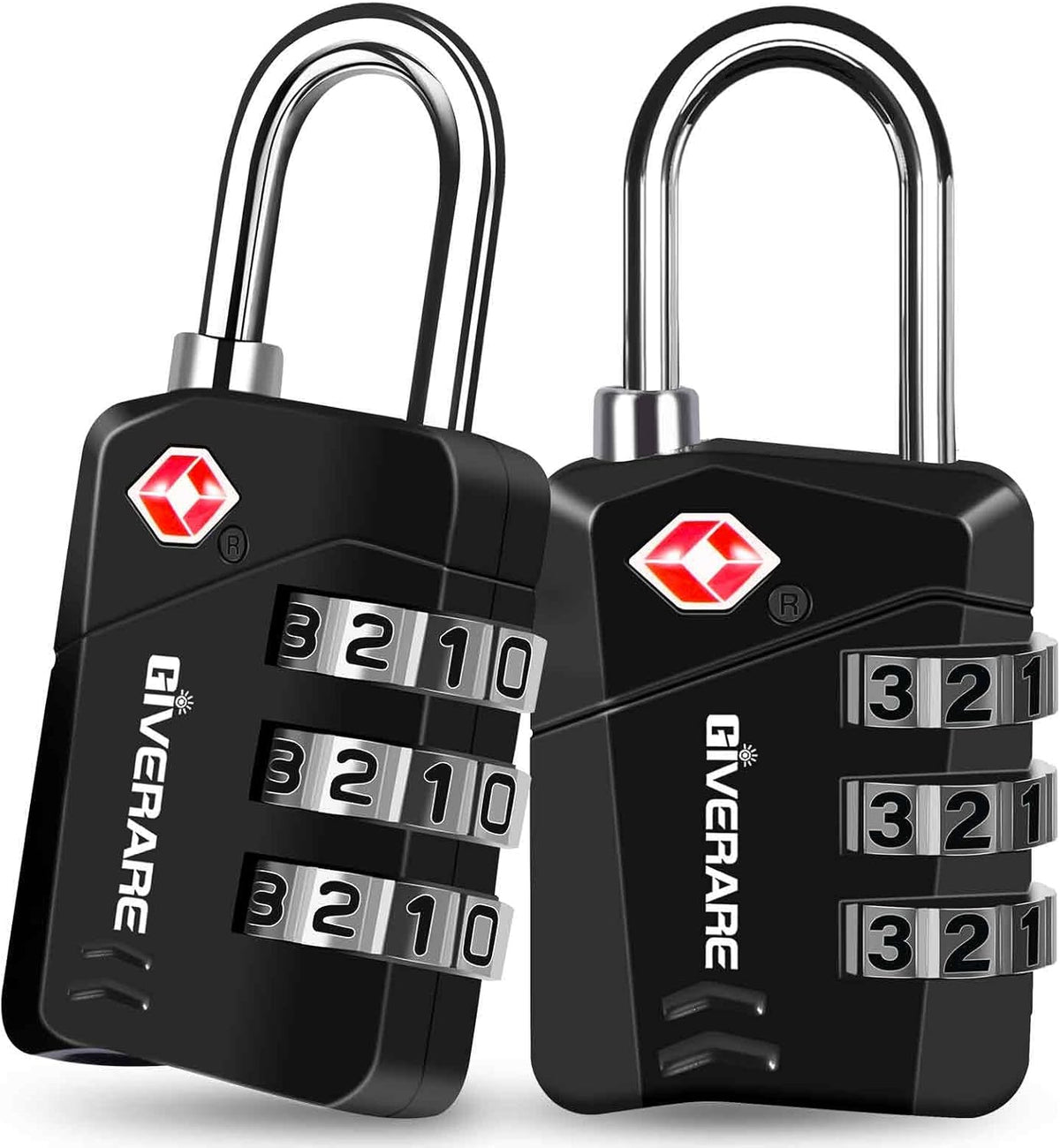 2 Pack TSA Approved Travel Luggage Locks, Metal Combination Lock, Alloy Keyless 3-Digit Padlocks, TSA Accepted Compatible Padlock for Gym Locker, Golf Bag Case, Backpack, Black