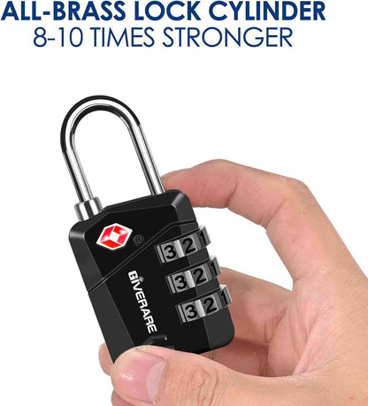 2 Pack TSA Approved Travel Luggage Locks, Metal Combination Lock, Alloy Keyless 3-Digit Padlocks, TSA Accepted Compatible Padlock for Gym Locker, Golf Bag Case, Backpack, Black