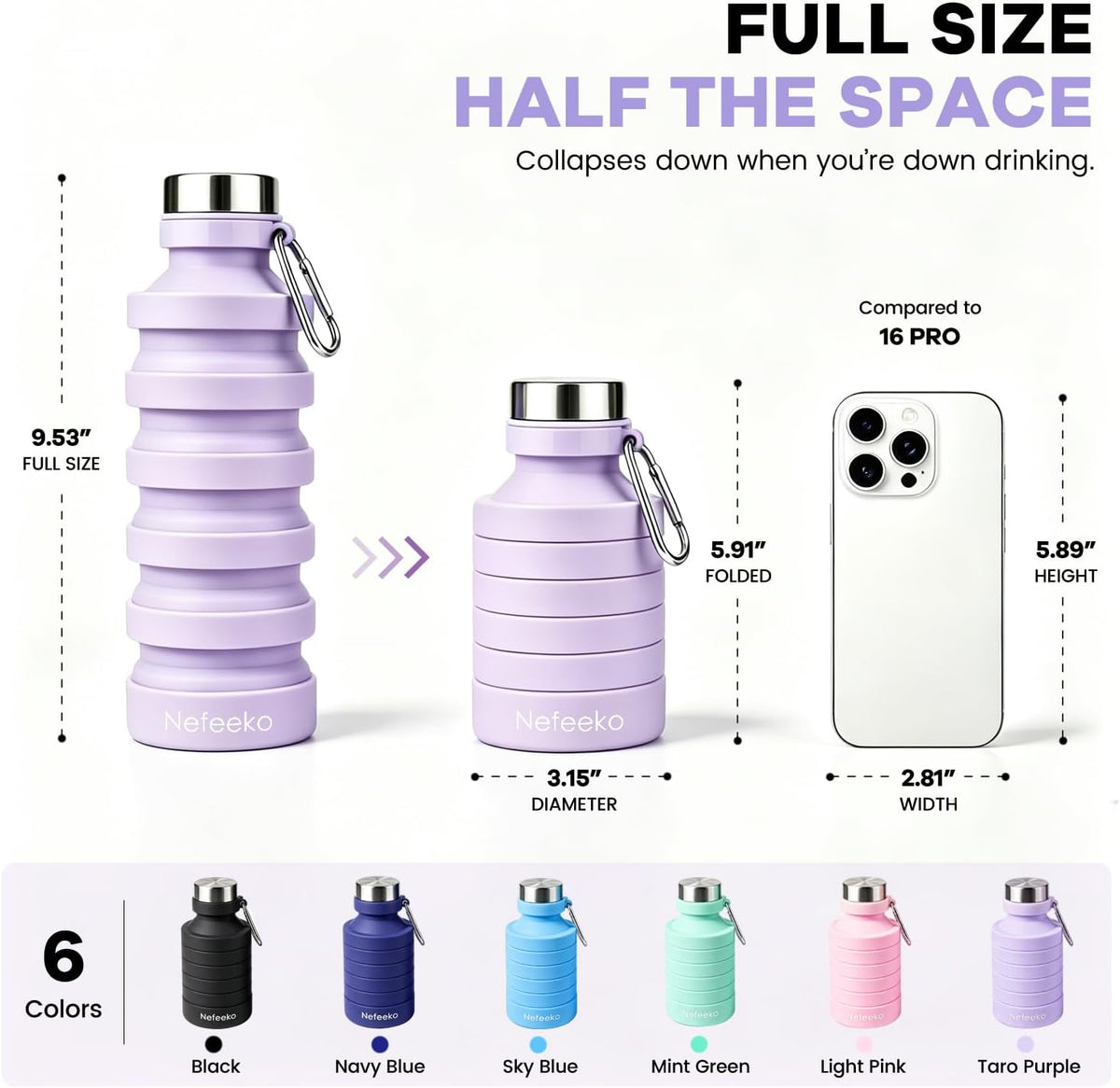 Collapsible Water Bottle, Reuseable BPA Free Silicone Water Bottles