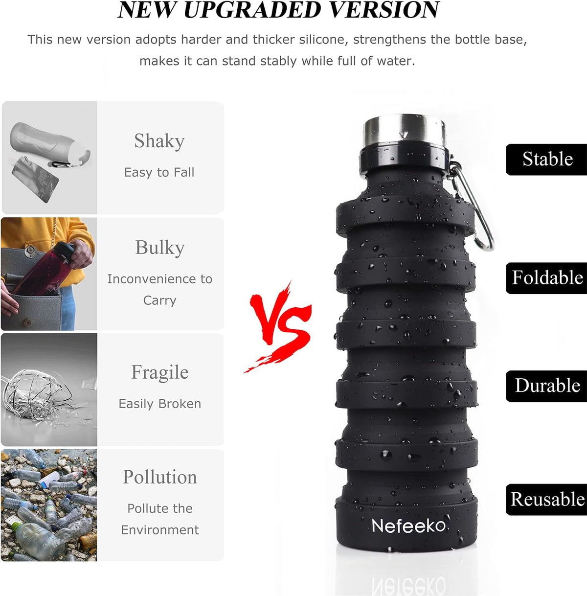 Collapsible Water Bottle, Reuseable BPA Free Silicone Water Bottles