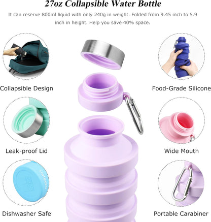 Collapsible Water Bottle, Reuseable BPA Free Silicone Water Bottles