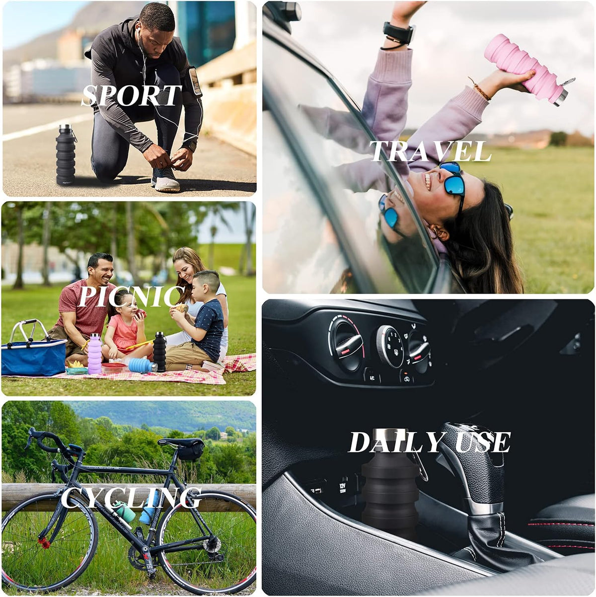 Collapsible Water Bottle, Reuseable BPA Free Silicone Water Bottles