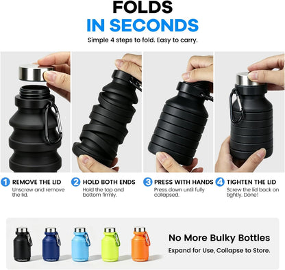 Collapsible Water Bottle, Reuseable BPA Free Silicone Water Bottles