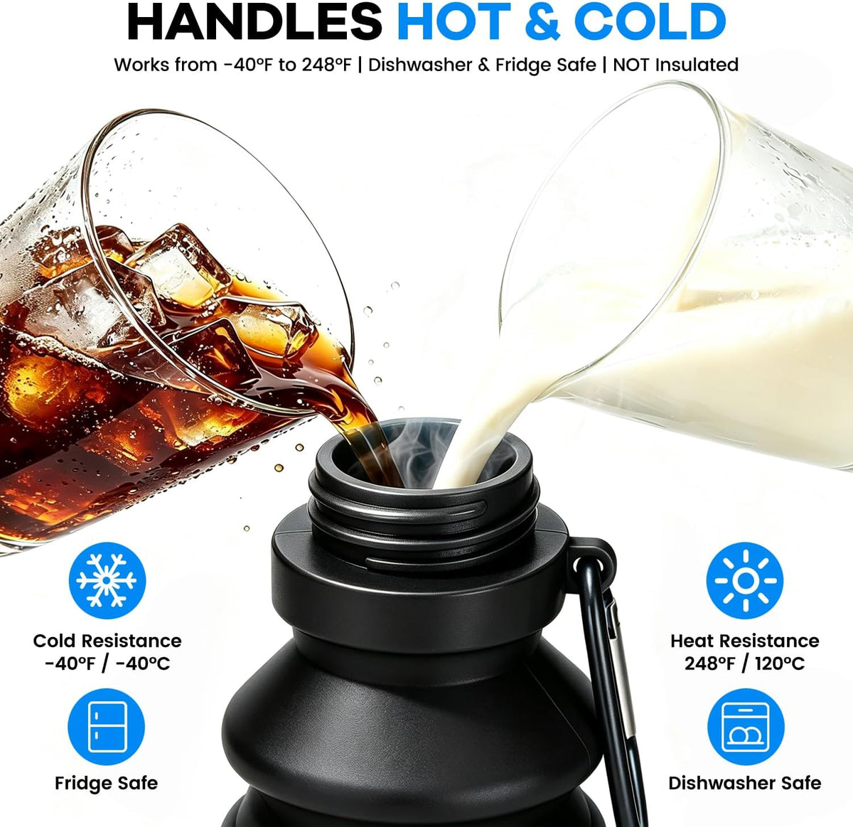 Collapsible Water Bottle, Reuseable BPA Free Silicone Water Bottles